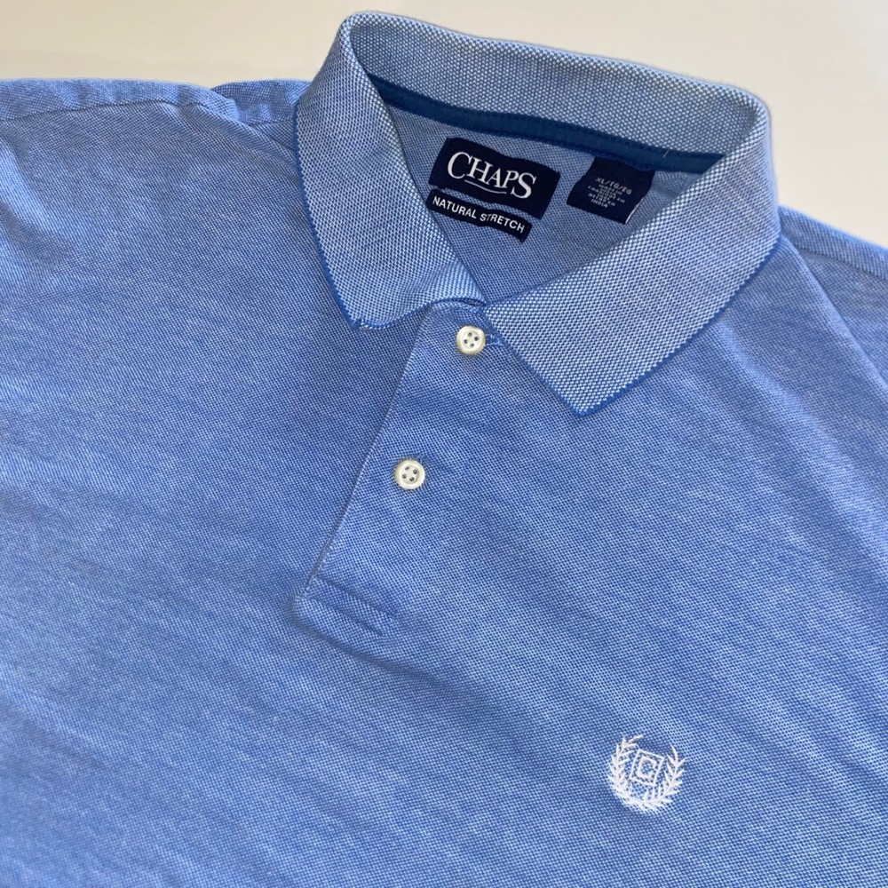 Chaps Mens XL Blue Natural Stretch Short Sleeve Polo Shirt Embroidered Logo